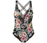 Badeanzug LASCANA "Salsa", Damen, Gr. 44, Cup C, schwarz (schwarz bedruckt), Recycling-Polyamid, geblümt, Badeanzüge Badeanzug, mit Shaping-Effekt und trendigen Kreuzträgern, Topseller (36917167-44) s