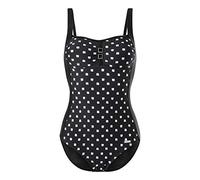 Badeanzug LASCANA, Damen, Gr. 44, Cup C, schwarz-weiß (schwarz, weiß), Polyamid, Print-Einsatz, Badeanzüge, eingearbeitete Softcups, verstellbare Träger, modisches Druckdesign (264353-44) schwarz, wei