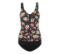 Badeanzug LASCANA, Damen, Gr. 38, Cup E, schwarz (schwarz, bedruckt), Polyamid, floral, gepunktet, Badeanzüge Badeanzug, mit floralem Print und Shaping-Effekt (589349-38) schwarz, bedruckt