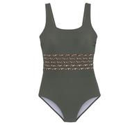 Badeanzug LASCANA "Adelin", Damen, Gr. 46, Cup B, grün (oliv, leo), Elasthan, Recycling-Polyamid, unifarben, Badeanzüge Badeanzug, mit Shaping-Effekt und bedruckten Details (97491005-46) oliv, leo