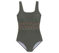 Badeanzug LASCANA "Adelin", Damen, Gr. 50, Cup B, grün (oliv, leo), Recycling-Polyamid, Animalprint, unifarben, Badeanzüge, mit Shaping-Effekt und bedruckten Details (97491005-50) oliv, leo