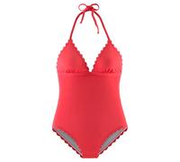 Badeanzug LASCANA "Scallop", Damen, Gr. 42, Cup C/D, rot, Microfaser, Microfaser, unifarben, Badeanzüge Badeanzug, mit gelaserter Wellenkante (20726347-42) rot