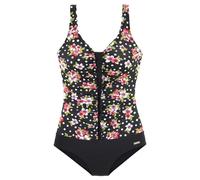 Badeanzug LASCANA, Damen, Gr. 46, Cup C, schwarz (schwarz, bedruckt), Polyamid, floral, gepunktet, Badeanzüge Badeanzug, mit floralem Print und Shaping-Effekt (587575-46) schwarz, bedruckt