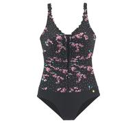 Badeanzug LASCANA, Damen, Gr. 52, Cup C, bunt (schwarz, bedruckt), Polyamid, bedruckt, geblümt, gepunktet, Badeanzüge Badeanzug, mit Rüschenkante und Shaping-Effekt (97188566-52) schwarz, bedruckt