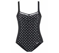 Badeanzug LASCANA, Damen, Gr. 48, Cup E, schwarz-weiß (schwarz, weiß), Polyamid, Print-Einsatz, Badeanzüge Badeanzug, eingearbeitete Softcups, verstellbare Träger, modisches Druckdesign (262454-48) sc