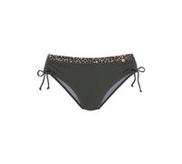 Bikini-Hose LASCANA "Adelin", Damen, Gr. 40, N-Gr, grün (oliv, leo), Elasthan, Recycling-Polyamid, unifarben, Badehosen Bikini-Hose, mit bedruckten Einsätzen (27729562-40) oliv, leo