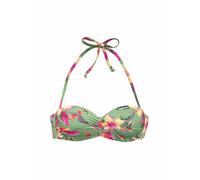 Bügel-Bandeau-Bikini-Top LASCANA "Malia", Damen, Gr. 36, Cup C, salbei, pink bedruckt, Microfaser, Polyamid, Microfaser, bedruckt, floral, Bikini-Oberteile, mit tropischem Print (41522767-36) salbei,