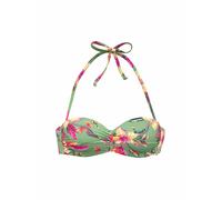 Bügel-Bandeau-Bikini-Top LASCANA "Malia", Damen, Gr. 44, Cup D, salbei, pink bedruckt, Microfaser, Polyamid, Microfaser, bedruckt, floral, Bikini-Oberteile, mit tropischem Print (44212920-44) salbei,