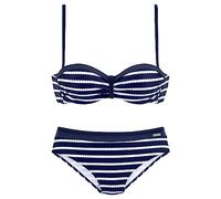 Bügel-Bandeau-Bikini LASCANA, Damen, Gr. 40, Cup B, blau (marine, weiß), Polyamid, gestreift, kontrastfarbene Details, Bikini-Sets, mit Trägervarianten (70073834-40) marine, weiß