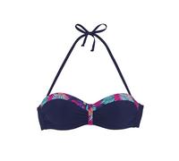 Bügel-Bandeau-Bikini-Top LASCANA "Exotic", Damen, Gr. 42, Cup C, bunt (navy, pink bedruckt), Recycling-Polyamid, bedruckt, Bikini-Oberteile, mit bedruckter Blende an den Cups (15494906-42) navy, pink 