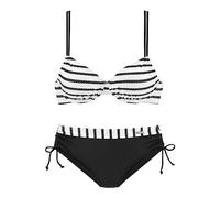 Bügel-Bikini LASCANA, Damen, Gr. 42, Cup E, schwarz-weiß (schwarz, weiß), Polyamid, gestreift, kontrastfarbene Details, Bikini-Sets Bügel-Bikini, mit höherer geschnittener Bikini-Hose (63939241-42) sc