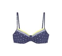 Bügel-Bikini-Top LASCANA "Monri", Damen, Gr. 42, Cup E, bunt (blau, gelb, bedruckt), Recycling-Polyamid, bedruckt, gepunktet, Bikini-Oberteile, mit geraffter Mitte (85603368-42) blau, gelb, bedruckt