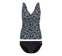 Bügel-Tankini LASCANA, Damen, Gr. 50, Cup D, schwarz (schwarz, bedruckt), Polyamid, bedruckt, Bikini-Sets, mit Zacken-Muster (515958-50) schwarz, bedruckt