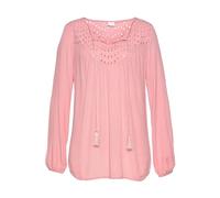 Crepebluse LASCANA, Damen, Gr. 46, lila (mauve), Cru00eape, Web, Obermaterial: 100% Viskose. Spitze: 100% Baumwolle, unifarben, casual, figurumspielend hüftlang, V-Ausschnitt, Blusen, mit Lochstickere