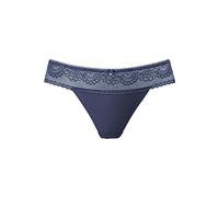 High-Waist-String LASCANA, Damen, Gr. 40/42, blau (marine), Microtouch, Obermaterial: 90% Polyamid, 10% Elasthan, figurbetont, Unterhosen, mit breitem Bund aus floraler Spitze (35604703-40) marine