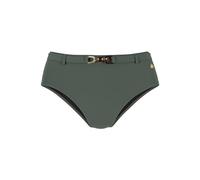 Highwaist-Bikini-Hose LASCANA "Yves", Damen, Gr. 42, N-Gr, grün (oliv), Recycling-Polyamid, unifarben, Badehosen, mit edlen Zieraccessoire (81845416-42) oliv