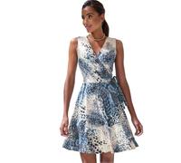 Jerseykleid LASCANA "mit V-Ausschnitt und Zierschleife seitlich, mit Animaldruck", Damen, Gr. 42, N-Gr, Single Jersey, blau (blau bedruckt), Single Jersey, Obermaterial: 95% Viskose, 5% Elasthan, bedr