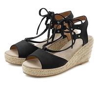 Keilsandalette LASCANA Gr. 38, schwarz Damen Schuhe Schnürsandalen Sandalette, Sandale mit Keilabsatz, Bast-Optik & Schnürung VEGAN (68653824-38)