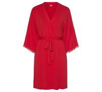 Kimono LASCANA, Damen, Gr. 32/34, rot (feuerrot), Jersey, unifarben, Kurzform, Hausmäntel, mit Spitzenkante (96314015-32) feuerrot