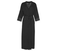Kimono LASCANA, Damen, Gr. 36/38, schwarz, Single-Jersey, unifarben, Langform, Hausmäntel, mit edlen Spitzendetails (63256413-36) schwarz