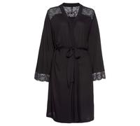 Kimono LASCANA, Damen, Gr. 40/42, schwarz, Viskose, unifarben, Kurzform, Hausmäntel, mit Spitzeneinsätzen (65153263-40) schwarz