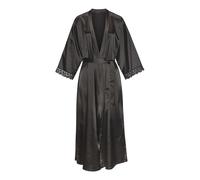 Kimono LASCANA, Damen, Gr. 42, blau (schwarz), Satin, unifarben, Langform, Hausmäntel, Mit spitze besetzte Ärmel (20057524-42) schwarz