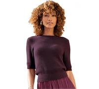 Kurzarmpullover LASCANA, Damen, Gr. 36/38, bordeaux, Rippstrick, Obermaterial: 80% Polyamid, 15% Viskose, 5% Polyester, unifarben, figurumspielend hüftlang, Rundhals, Pullover, flauschiger Strickpullo