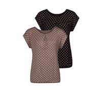 Kurzarmshirt LASCANA "mit Kellerfalte am Ausschnitt", Damen, Gr. 40/42, grau (taupe, schwarz), Single Jersey, Obermaterial: 95% Viskose (LENZING™ ECOVERO™), 5% Elasthan, bedruckt, figurumspielend norm