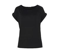 Kurzarmshirt LASCANA "mit Knopfdetail am Ärmelabschluss", Damen, Gr. 44/46, schwarz, Feinstrick, Obermaterial: 50% Viskose, 46% Polyester, 4% Elasthan, unifarben, Basic, bequem, Rundhals, mit Umschlag