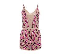 Kurzoverall LASCANA Gr. 38, N-Gr, pink (pink, beiger leoprint) Damen Overalls Kurzoveralls mit schönen Spitzendetails (69637017-38)