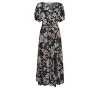 Maxikleid LASCANA, Damen, Gr. 36, N-Gr, schwarz (schwarz bedruckt), Web, Obermaterial: 100% Viskose, bedruckt, geblümt, modisch, figurumspielend bodenlang, V-Ausschnitt, Kurzarm, Kleider, mit Blumendr