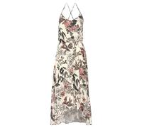 Maxikleid LASCANA "im Vokuhila-Stil mit Blumenprint, Druckkleid", Damen, Gr. 38, N-Gr, beige (sand bedruckt), Web, Obermaterial: 100% Viskose, bedruckt, figurumspielend lang, Rundhals, Kleider Maxikle