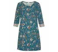 Nachthemd LASCANA, Damen, Gr. 40/42, N-Gr, bunt (rauchblau, ecru), Single Jersey, Obermaterial: 60% Polyester, 36% Viskose, 4% Elasthan, geblümt, gerade ca. Mitte Oberschenkel, Rundhals, weit Besatz k