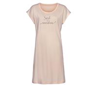Nachthemd VIVANCE DREAMS, Damen, Gr. 40/42, N-Gr, rot (apricot), Single Jersey, Obermaterial: 50% Baumwolle, 50% Viskose, bedruckt, unifarben, Basic, loose fit kurz, Rundhals, angeschnitten, Kleider N