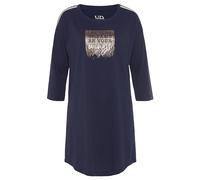 Nachthemd VIVANCE DREAMS, Damen, Gr. 32/34, N-Gr, blau (dunkelblau), Single Jersey, Obermaterial: 100% Baumwolle, loose fit kurz, Rundhals, Kleider Nachthemd, mit abgerundetem Saum (61454569-32) dunke