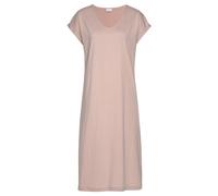 Nachthemd LASCANA, Damen, Gr. 40/42, N-Gr, rosa (altrosa), Single Jersey, Obermaterial: 50% Baumwolle, 50% Viskose, unifarben, bequem Midi, V-Ausschnitt, angeschnitten,mit Aufschlag, Kleider Nachthemd