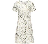 Nachthemd LASCANA, Damen, Gr. 32/34, N-Gr, blau (creme, gemustert), Single Jersey, Obermaterial: 50% Baumwolle, 50% Viskose, geblümt, bequem kurz, Rundhals, eingesetzt, Kleider Nachthemd, mit schönem 