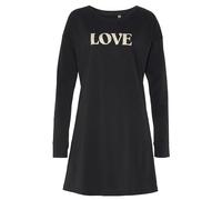 Lascana Damen Nachthemd kurzes Sleepshirt mit goßem Frontprint, mit Rundhalsausschnitt, überschnittenen Schultern und Langen Ärmeln, hautfreundlich und atmungsaktiv