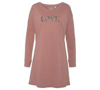 Lascana Damen Nachthemd kurzes Sleepshirt mit goßem Frontprint, mit Rundhalsausschnitt, überschnittenen Schultern und Langen Ärmeln, hautfreundlich und atmungsaktiv