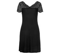 Nachthemd LASCANA, Damen, Gr. 40/42, N-Gr, schwarz, Single Jersey, Obermaterial: 100% Viskose, unifarben, bequem kurz, V-Ausschnitt, Spitze, Kleider, mit Spitzeneinsatz (26381856-40) schwarz
