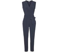 Overall LASCANA, Damen, Gr. 42, N-Gr, blau (dunkelblau), Jersey, Obermaterial: 95% Polyester, 5% Elasthan, unifarben, figurumspielend knöchellang, V-Ausschnitt, Overalls Overall, aus knitterfreier War