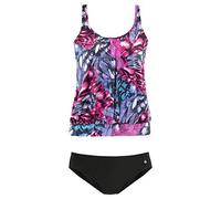 Oversize-Tankini LASCANA, Damen, Gr. 54, N-Gr, bunt (schwarz, pink), Polyamid, bedruckt, Bikini-Sets, im fantasievollen Trend-Design (302816-54) schwarz, pink