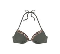 Push-Up-Bikini-Top LASCANA "Adelin", Damen, Gr. 42, Cup C, grün (oliv, leo), Recycling-Polyamid, Animalprint, unifarben, Bikini-Oberteile, mit bedruckten Einsätzen (84830244-42) oliv, leo