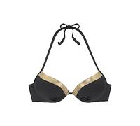 Push-Up-Bikini-Top LASCANA "Elodie", Damen, Gr. 34, Cup C, gold (schwarz, goldfarben), Recycling-Polyamid, unifarben mit Farbeinsatz, Bikini-Oberteile, mit trendigem Materialeinsatz (62311527-34) schw