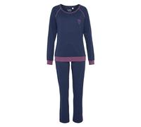 Pyjama VIVANCE DREAMS, Damen, Gr. 44/46, blau (jeansblau, meliert), Single Jersey, Obermaterial: 60% Baumwolle, 40% Polyester, kontrastfarbene Details, meliert, unifarben mit Farbeinsätzen, regular fi