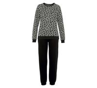 Pyjama, Damen, Gr. 44/46, grau, Single Jersey, Obermaterial: 100% Baumwolle. Oberteil: 90% Baumwolle, 10% Polyester, VIVANCE DREAMS BY LASCANA, bedruckt, Basic lang, Rundhals, Raglanärmel Rippbündchen