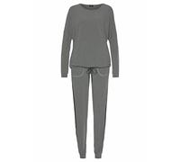 Pyjama VIVANCE DREAMS, Damen, Gr. 44/46, grau (anthrazit melange), Single Jersey, Obermaterial: 60% Polyester, 36% Viskose, 4% Elasthan, meliert, unifarben, Basic, Basic bodenlang, Homewear-Sets Pyjam