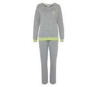 Pyjama, Damen, Gr. 40/42, grau (hellgrau, meliert), Single Jersey, Obermaterial: 90% Baumwolle, 10% Polyester, VIVANCE DREAMS BY LASCANA, kontrastfarbene Details, meliert, unifarben mit Farbeinsätzen,