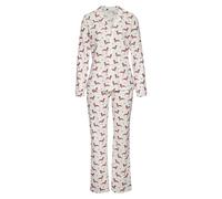 Pyjama LASCANA, Damen, Gr. 44/46, weiß (weiß gemustert), Single Jersey, Obermaterial: 100% Baumwolle, gemustert, Basic, loose fit lang, eingesetzt Manschette, Homewear-Sets, mit Alloverprint (97100827