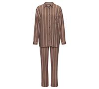 Pyjama LASCANA, Damen, Gr. 40/42, braun (braun gestreift), Single Jersey, Obermaterial: 50% Baumwolle, 50% Viskose, gestreift, bequem lang, eingesetzt Manschette, Homewear-Sets Pyjama, im klassischen